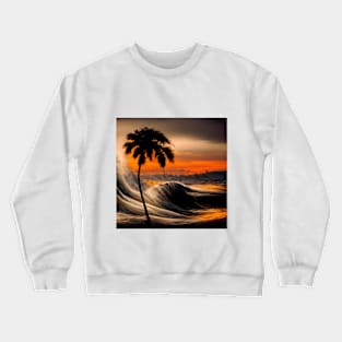 Crashing Waves at the Shore Beach Life Tree Sunset Crewneck Sweatshirt